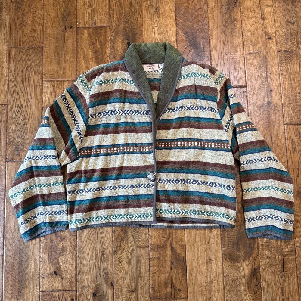 Fiorlini International Southwest Tapestry Cropped Striped Buttoned Coat Sz XL - Picture 1 of 6